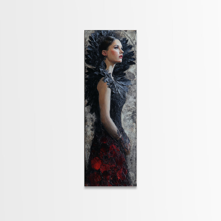 Raven Feathers Arranged Like a Halo Canvas Print, Gothic Art, Gallery Decor, Living Room Decor, Oil Painting, Gothic, GOT-1x3-82