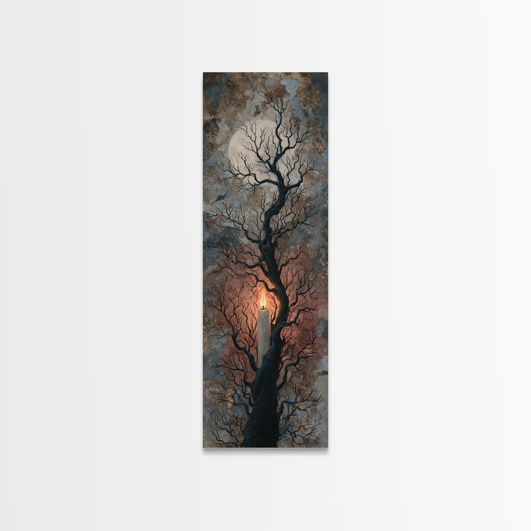 Silver Moon over Twisted Black Trees Canvas Print, Gothic Art, Minimalist Decor, Living Room Decor, Fine Art, Gothic, GOT-1x3-93
