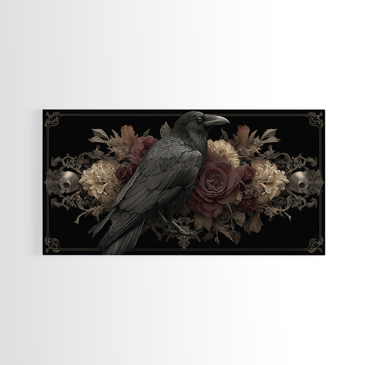 Raven Feathers Arranged Like a Halo Framed Canvas Print, Gothic Art, Fine Art Print, Living Room Decor, Fine Art, Gothic, GOT-2x1-18