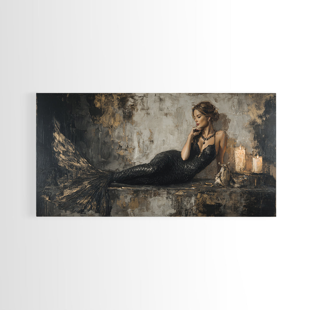 Gothic Mermaid by Dark Rocks Framed Canvas Print, Gothic Art, Living Room Decor, Abstract Art, Gothic, Whimsigoth Decor, GOT-2x1-65