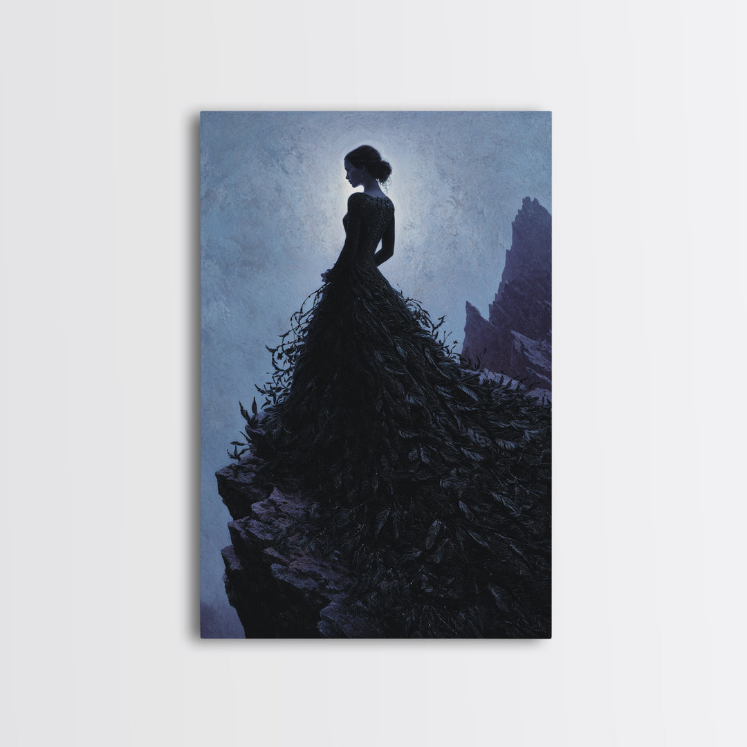 Stormy Castle Silhouette on Jagged Cliffs Canvas Print, Gothic Art, Luxury Decor, Living Room Decor, Oil Painting, Gothic, GOT-2x3-14