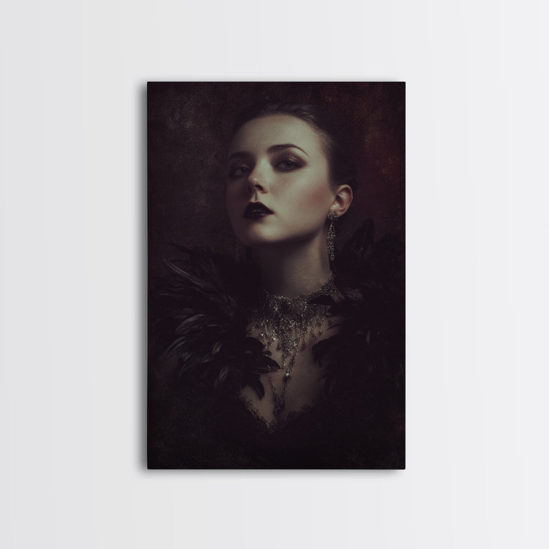 Vampire Inspired Portrait with Pale Skin and Framed Canvas Print, Gothic Art, Room Decor, Living Room Decor, Fine Art, Gothic, GOT-2x3-18