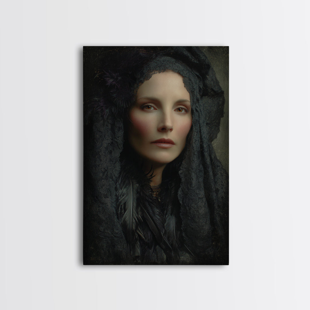 Melancholy Woman Portrait Framed Canvas Print, Gothic Art, Living Room Decor, Fine Art, Gothic, Modern Decor, Fine Art Print, GOT-2x3-36