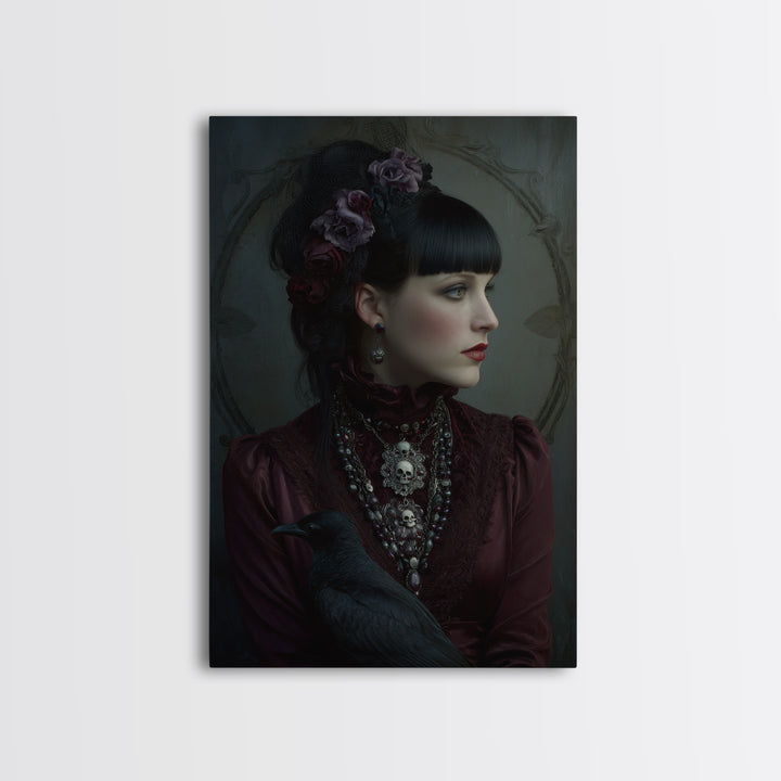 Vampire Inspired Portrait with Pale Skin and Framed Canvas Print, Gothic Art, Room Decor, Living Room Decor, Fine Art, Gothic, GOT-2x3-42