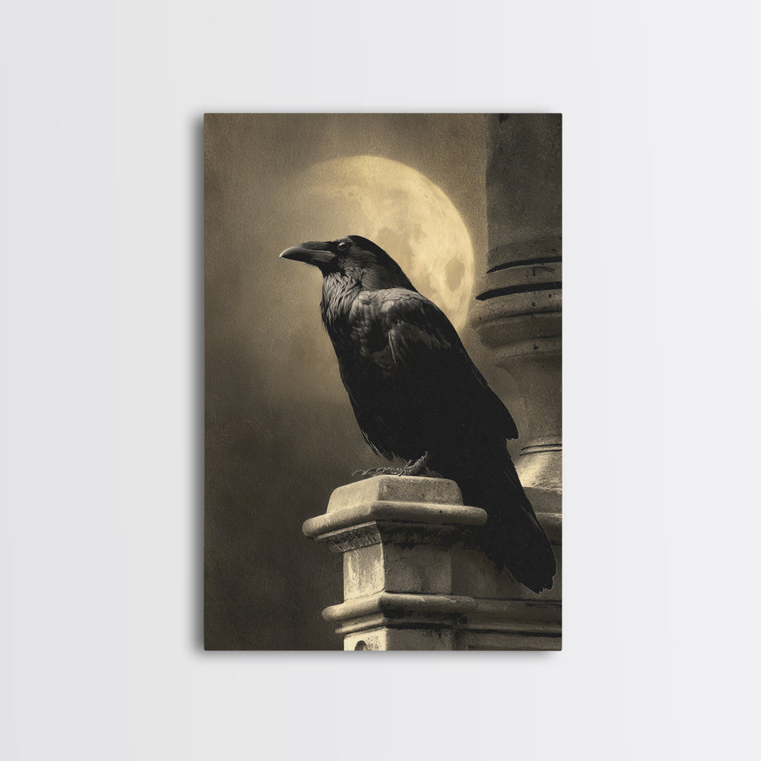 Raven on a Cathedral Gargoyle Canvas Print, Gothic Art, Gothic Home Decor, Living Room Decor, Oil Painting, Gothic, GOT-2x3-57