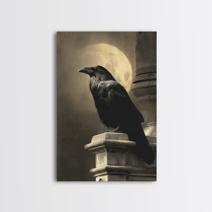 Raven on a Cathedral Gargoyle Canvas Print, Gothic Art, Gothic Home Decor, Living Room Decor, Oil Painting, Gothic, GOT-2x3-57