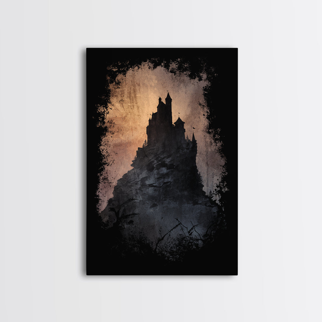 Stormy Castle Silhouette on Jagged Cliffs Canvas Print, Gothic Art, Digital Art, Living Room Decor, Abstract Art, Gothic, GOT-2x3-62