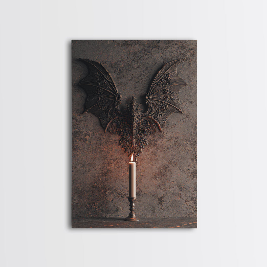Bat Wings Forming a Dark Ornamental Pattern Framed Canvas Print, Gothic Art, Printable Art, Living Room Decor, Fine Art, Gothic, GOT-2x3-87