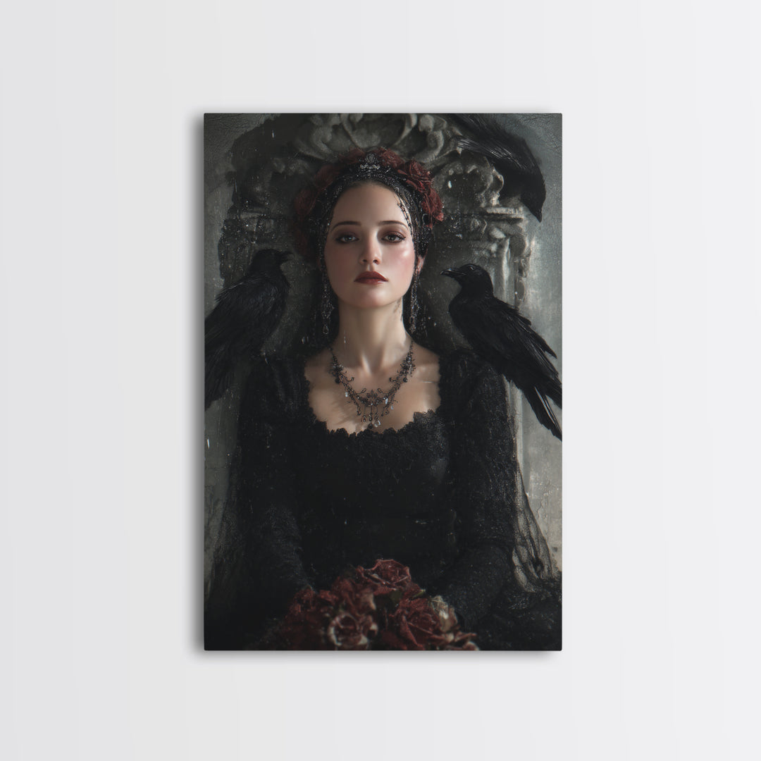 Vampire Inspired Portrait with Pale Skin and Framed Canvas Print, Gothic Art, Gothic, Living Room Decor, Fine Art, Gothic, GOT-2x3-90