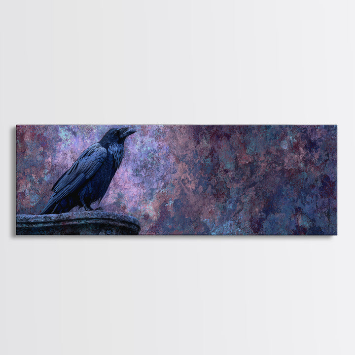 Raven on a Cathedral Gargoyle Framed Canvas Print, Gothic Art, Whimsigoth Decor, Living Room Decor, Fine Art, Gothic, GOT-3x1-17