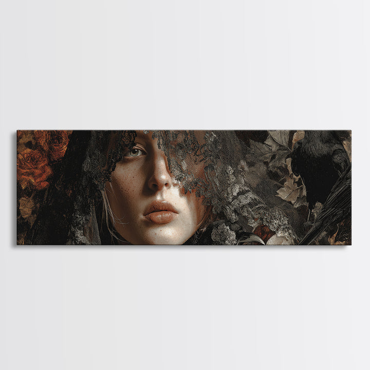 Melancholy Woman Portrait Framed Canvas Print, Gothic Art, Contemporary Art, Living Room Decor, Fine Art, Gothic, Art Nouveau, GOT-3x1-68