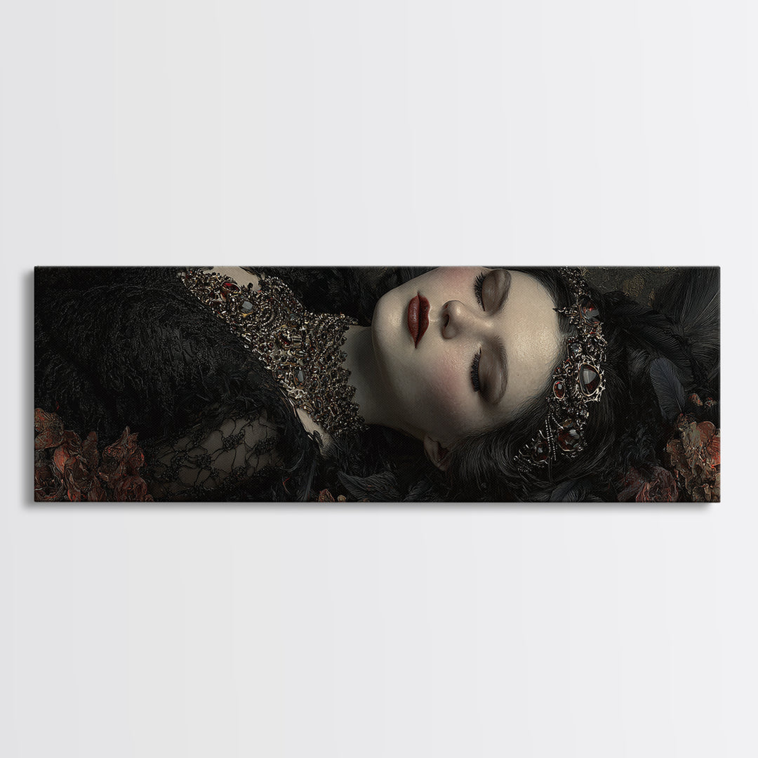 Vampire Inspired Portrait with Pale Skin and Framed Canvas Print, Gothic Art, Dark Academia Decor, Living Room Decor, Gothic, GOT-3x1-74