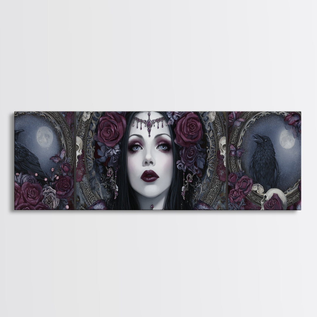 Vampire Inspired Portrait with Pale Skin and Canvas Print, Gothic Art, Canvas Painting, Living Room Decor, Fine Art, Gothic, GOT-3x1-98