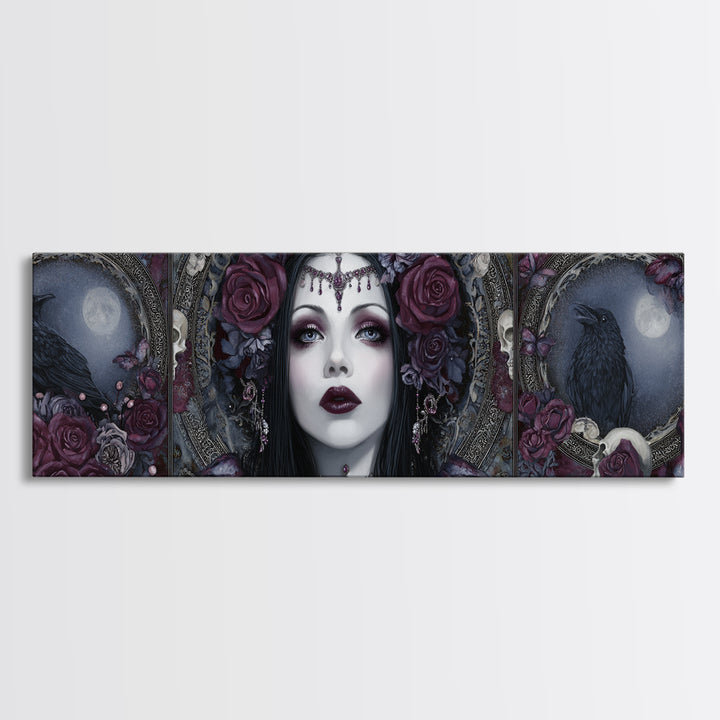Vampire Inspired Portrait with Pale Skin and Canvas Print, Gothic Art, Canvas Painting, Living Room Decor, Fine Art, Gothic, GOT-3x1-98