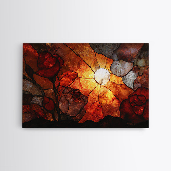 Cracked Mirror Reflecting Moon and Roses Framed Canvas Print, Gothic Art, Moody Wall Art, Living Room Decor, Fine Art, Gothic, GOT-3x2-27