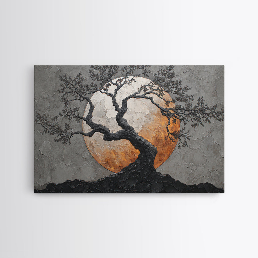 Silver Moon over Twisted Black Trees Canvas Print, Gothic Art, Living Room Decor, Oil Painting, Gothic, Modern Decor, GOT-3x2-37