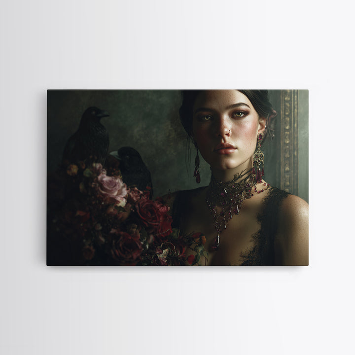 Vampire Inspired Portrait with Pale Skin and Canvas Print, Gothic Art, Canvas Tote Bag, Living Room Decor, Fine Art, Gothic, GOT-3x2-38