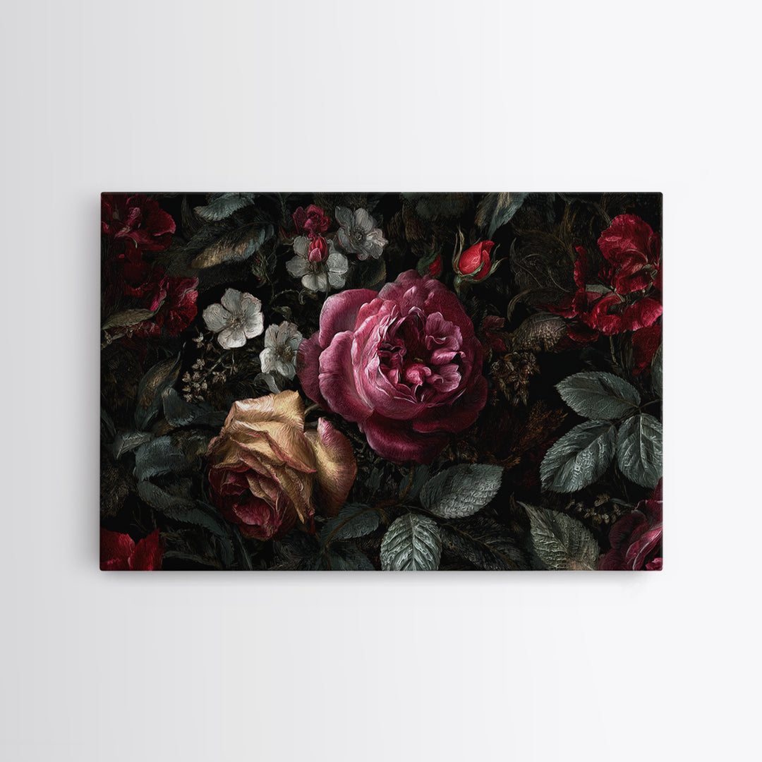 Dark Floral Wallpaper Pattern Framed Canvas Print, Gothic Art, Canvas Painting, Living Room Decor, Gothic, Fine Art Print, GOT-3x2-41