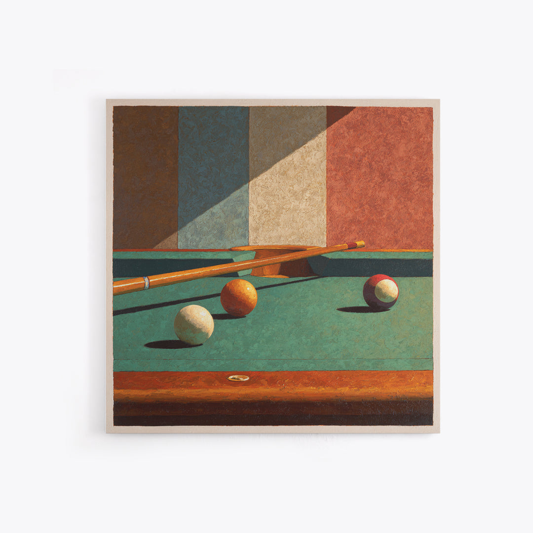Pool Cue and Chalk on Green Felt Canvas Print, Game Room Art, Playroom Art, Game Room Decor, Fine Art, Play, Modern Decor, GRA-1x1-10
