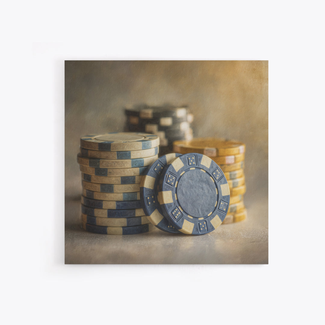 Poker Chips Stacked Like Casino Still Life Canvas Print, Game Room Art, Black Woman Art, Game Room Decor, Fine Art, Play, GRA-1x1-31