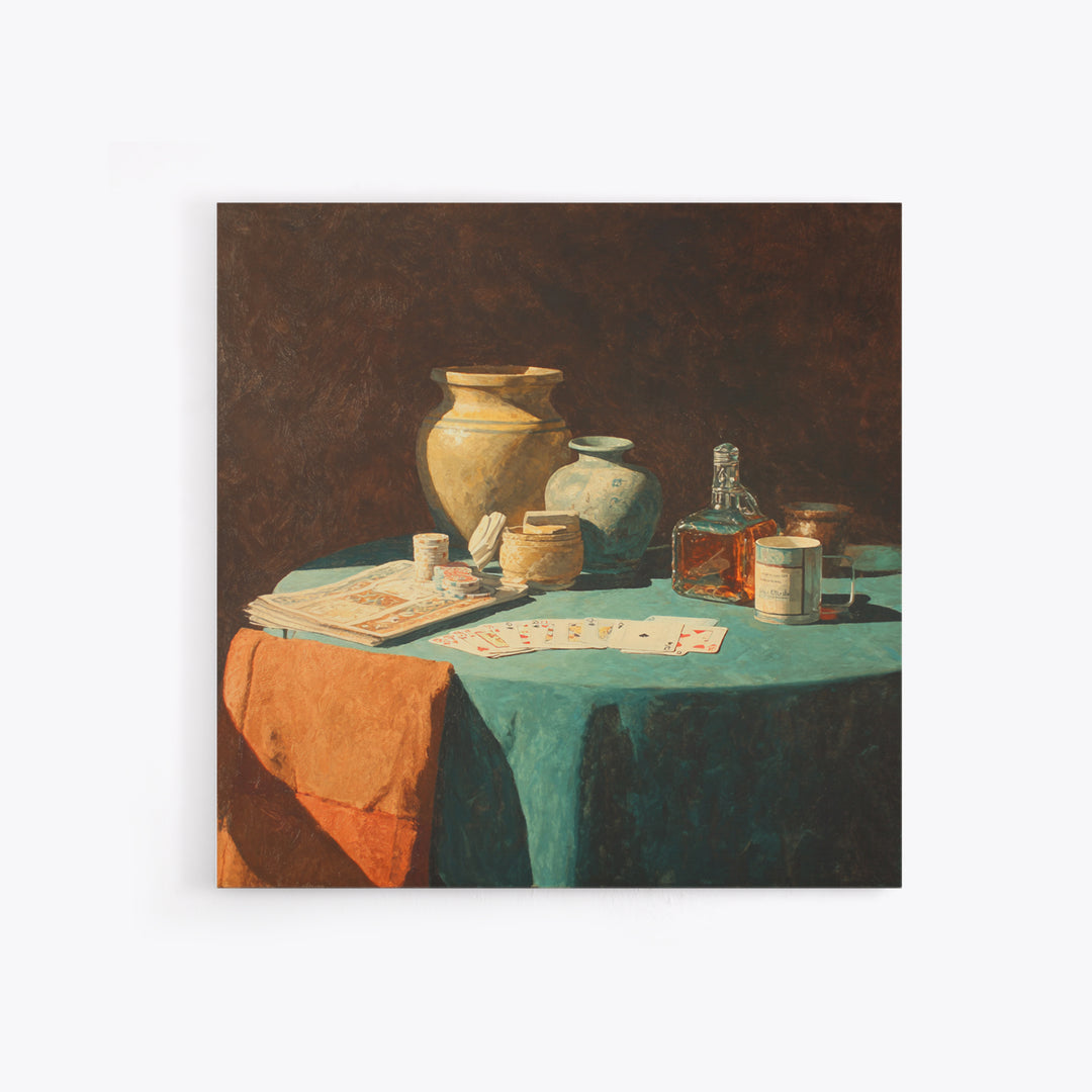 Blackjack Table Still Life Without Words Framed Canvas Print, Game Room Art, Modern Wall Art, Game Room Decor, Fine Art, Play, GRA-1x1-44