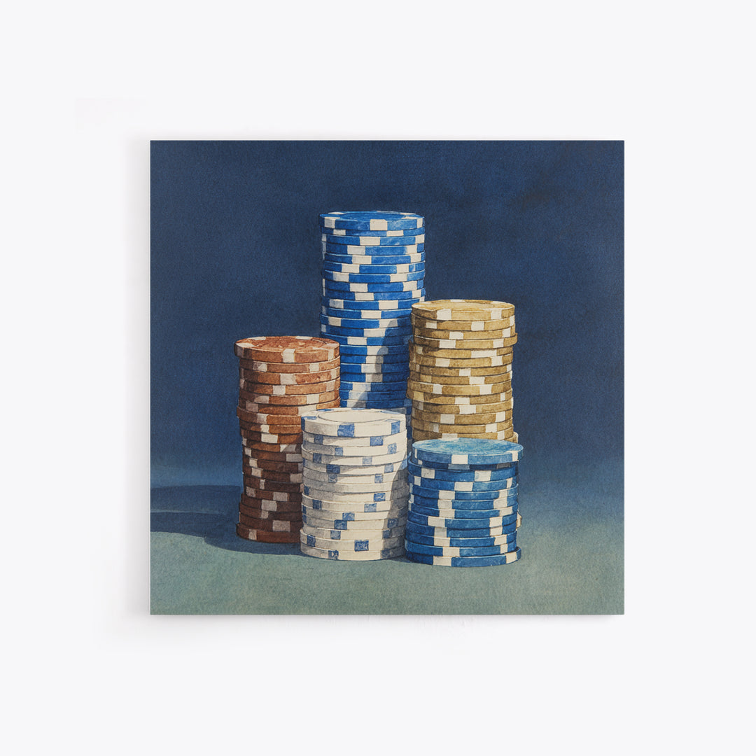 Poker Chips Stacked Like Casino Still Life Canvas Print, Game Room Art, Kids Room Wall Art, Game Room Decor, Watercolor Art, GRA-1x1-55