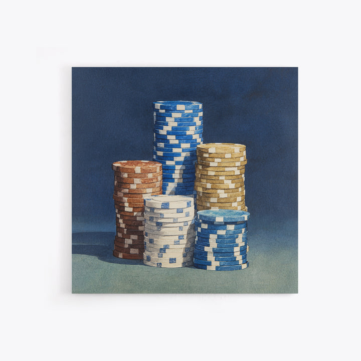 Poker Chips Stacked Like Casino Still Life Canvas Print, Game Room Art, Kids Room Wall Art, Game Room Decor, Watercolor Art, GRA-1x1-55