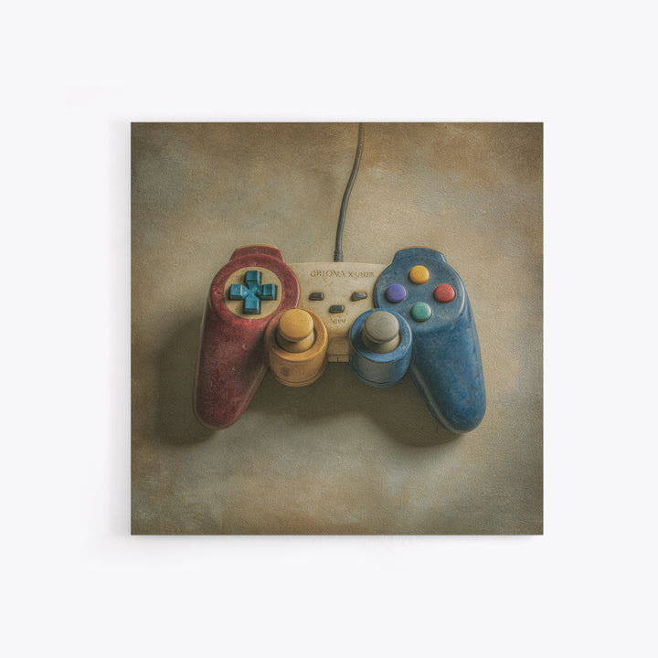 Old School Game Controller Framed Canvas Print, Game Room Art, Living Room Art, Game Room Decor, Watercolor Art, Play, GRA-1x1-6