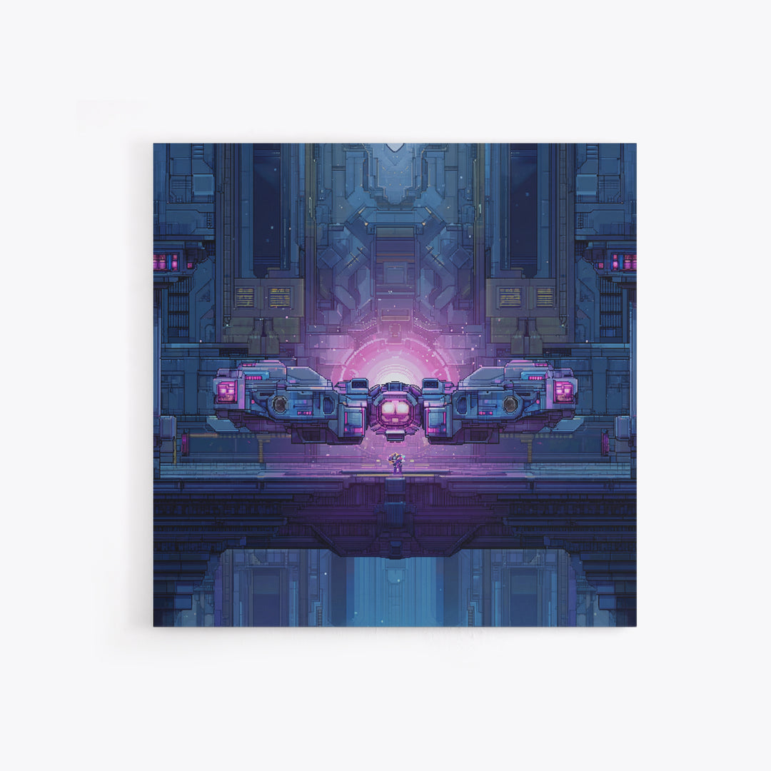 Arcade Spaceship Pixel Art Scene Framed Canvas Print, Game Room Art, Gallery Decor, Game Room Decor, Fine Art, Play, GRA-1x1-67