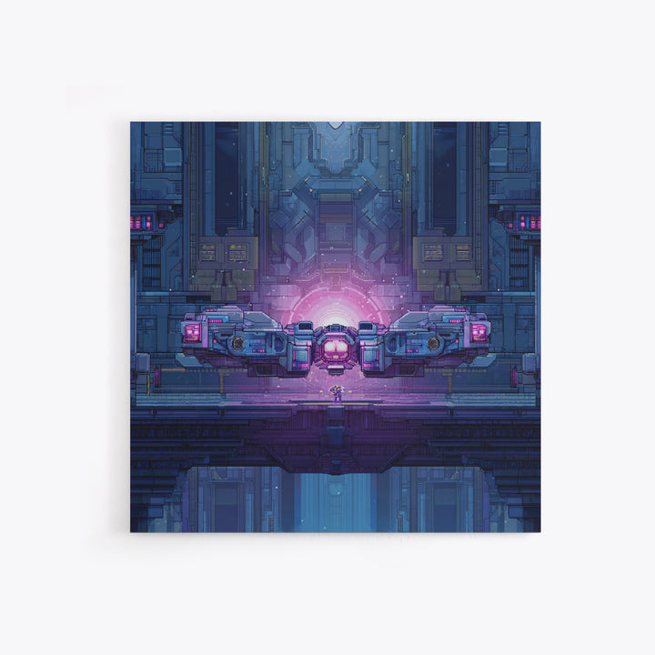 Arcade Spaceship Pixel Art Scene Framed Canvas Print, Game Room Art, Gallery Decor, Game Room Decor, Fine Art, Play, GRA-1x1-67
