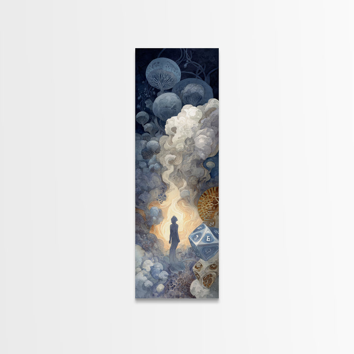 Tabletop Dice Rolling Through Dramatic Light Canvas Print, Game Room Art, Original Artwork, Game Room Decor, Fine Art, Play, GRA-1x3-5