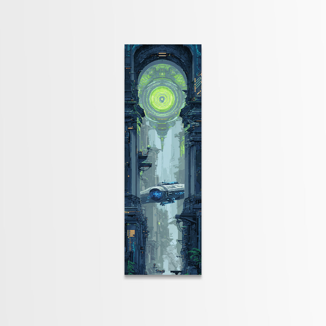 Arcade Spaceship Pixel Art Scene Canvas Print, Game Room Art, Contemporary Art, Game Room Decor, Play, Bedroom Wall Art, GRA-1x3-7
