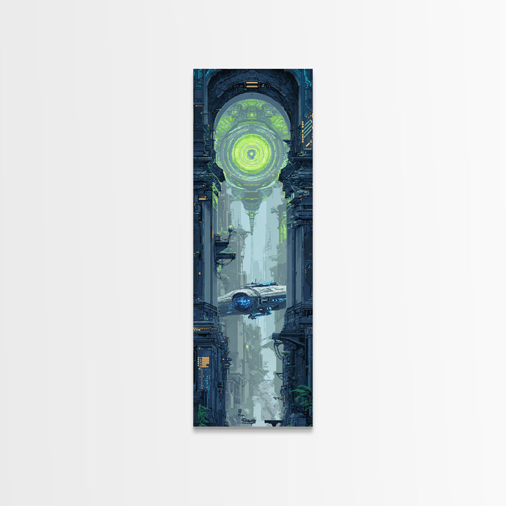 Arcade Spaceship Pixel Art Scene Canvas Print, Game Room Art, Contemporary Art, Game Room Decor, Play, Bedroom Wall Art, GRA-1x3-7