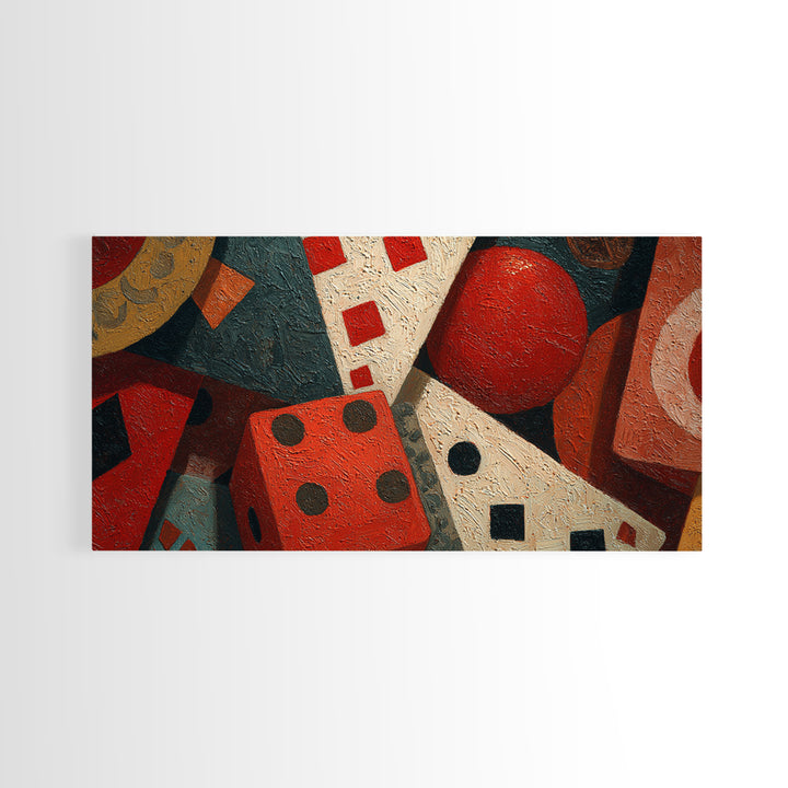 Playing Cards and Dice Framed Canvas Print, Game Room Art, Canvas Wall Art, Game Room Decor, Watercolor Art, Play, GRA-2x1-23