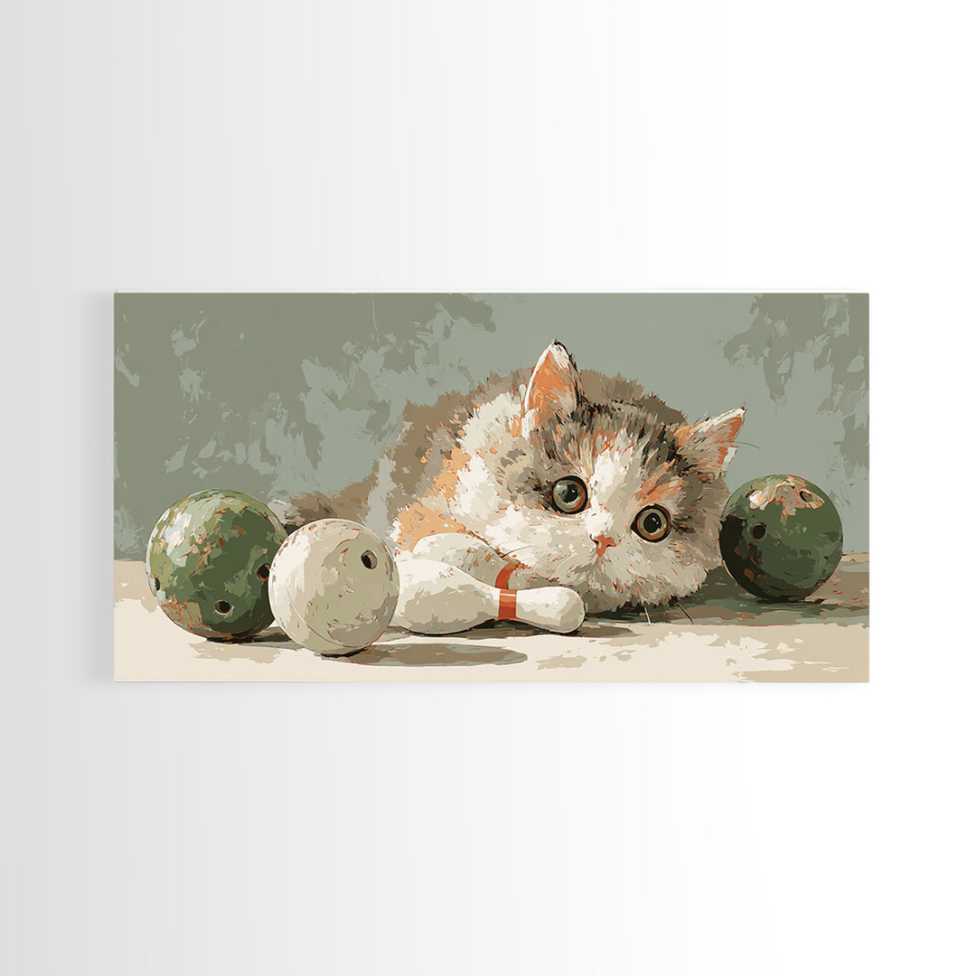Bowling Ball and Pins Framed Canvas Print, Game Room Art, Art Print, Game Room Decor, Fine Art, Play, Canvas Art, Black Art, GRA-2x1-34