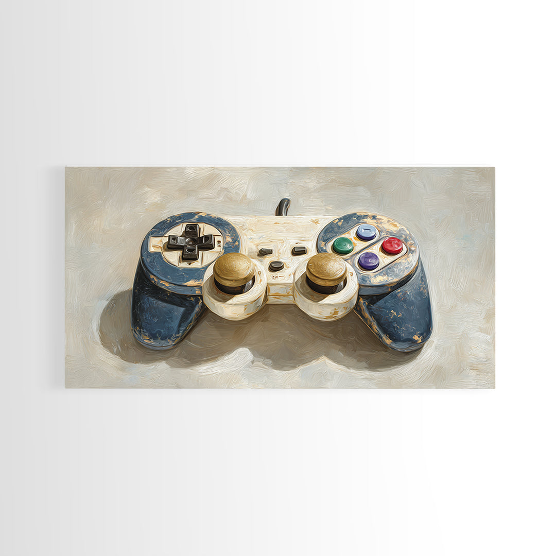 Old School Game Controller Framed Canvas Print, Game Room Art, Minimalist Decor, Game Room Decor, Play, Modern Wall Art, GRA-2x1-50
