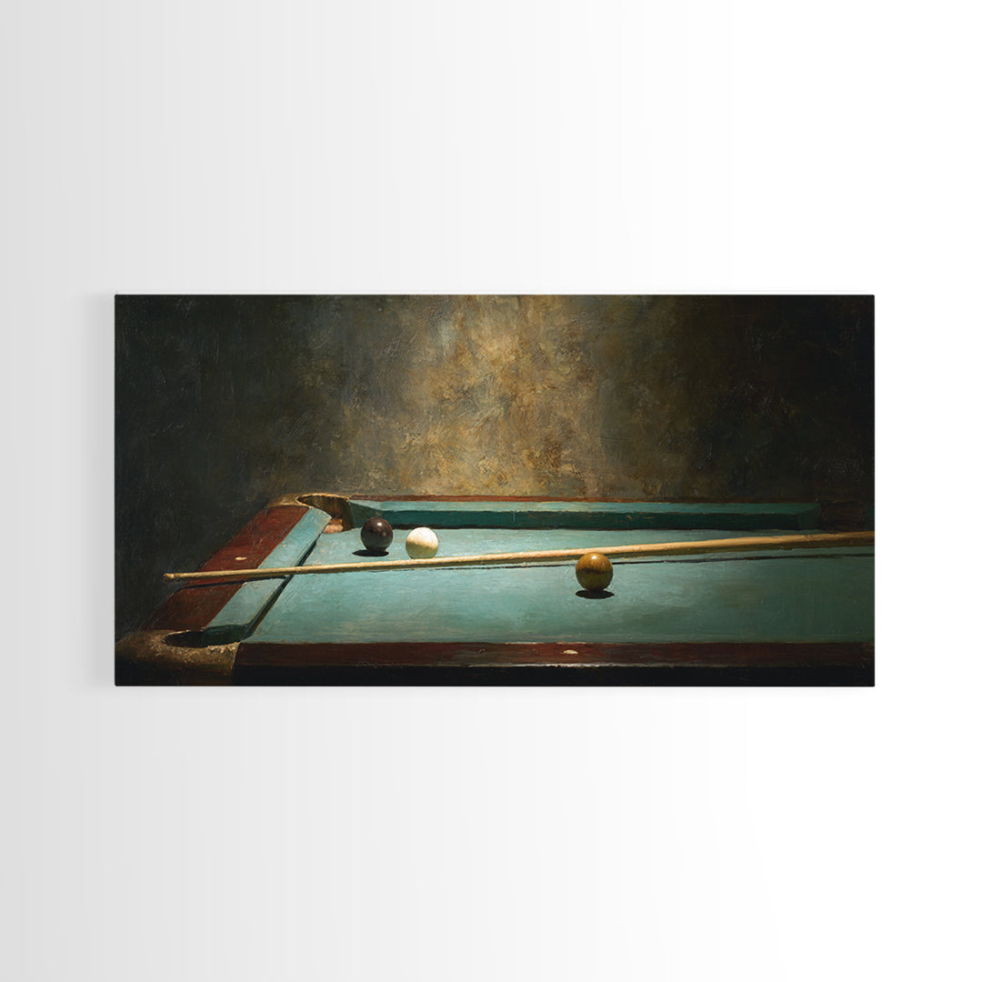 Pool Cue and Chalk on Green Felt Framed Canvas Print, Game Room Art, Luxury Decor, Game Room Decor, Play, Canvas Wall Art, GRA-2x1-6