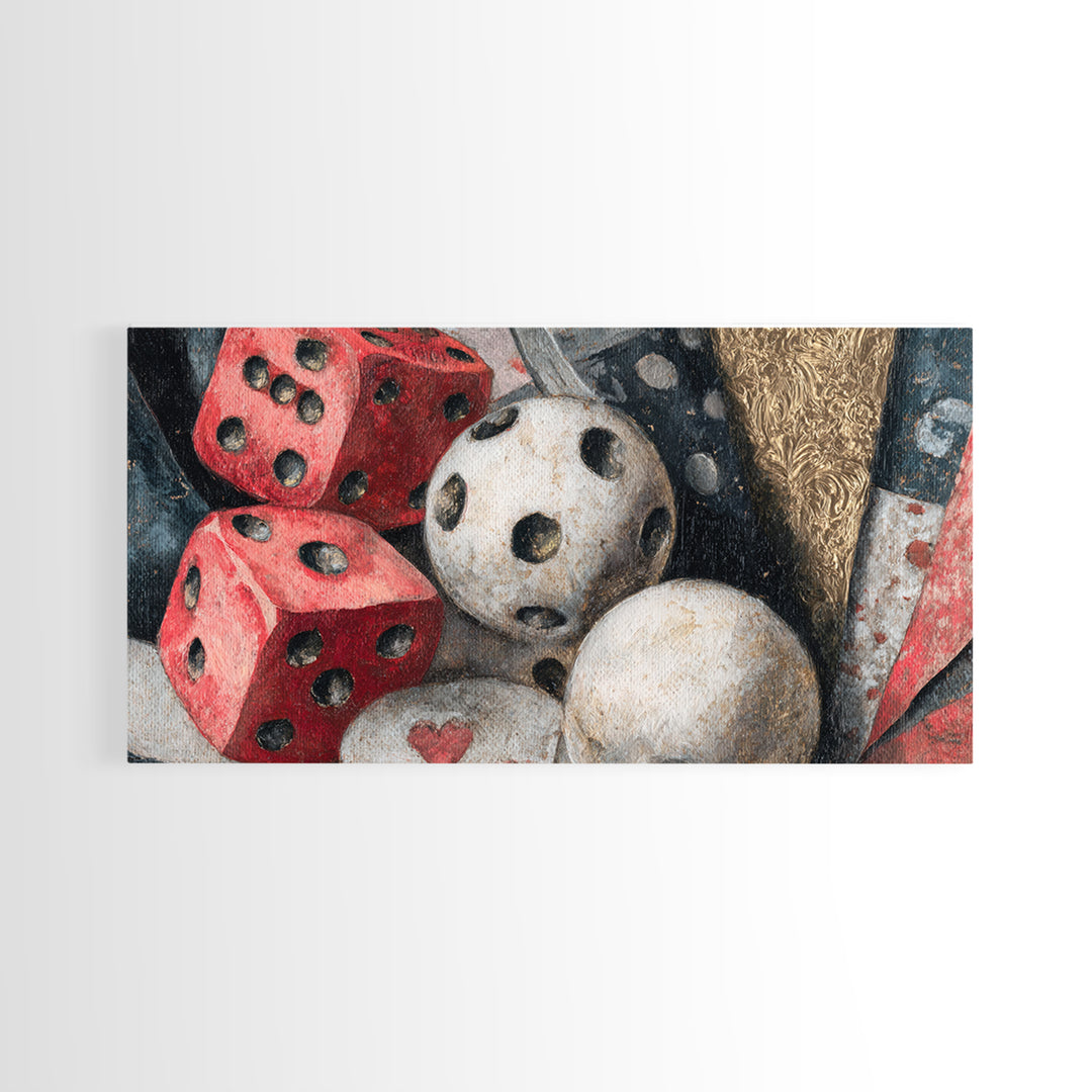 Playing Cards and Dice Canvas Print, Game Room Art, Unique Home Decor, Game Room Decor, Abstract Art, Play, Boho Decor, GRA-2x1-71