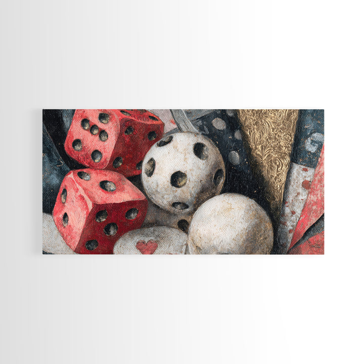 Playing Cards and Dice Canvas Print, Game Room Art, Unique Home Decor, Game Room Decor, Abstract Art, Play, Boho Decor, GRA-2x1-71