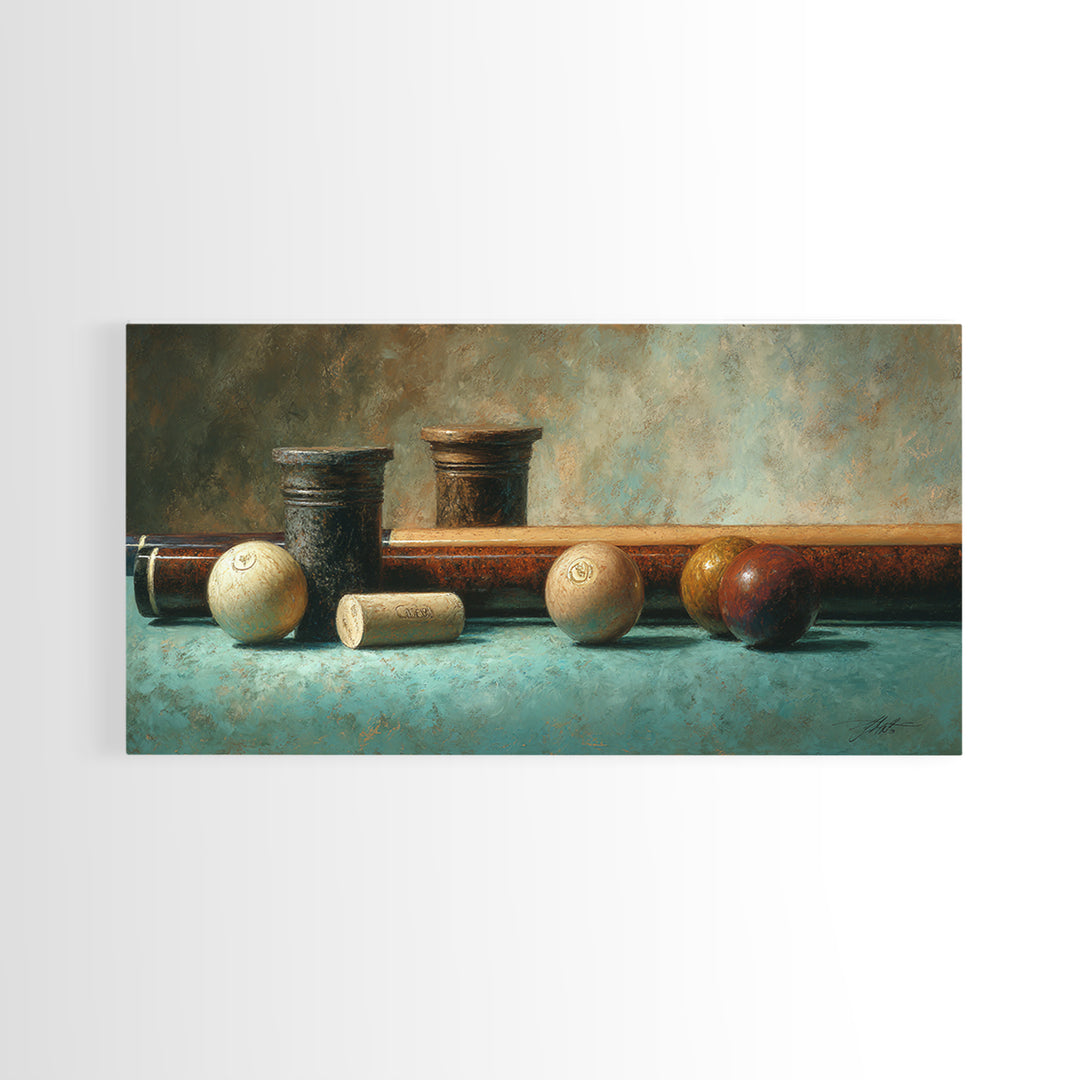 Pool Cue and Chalk on Green Felt Canvas Print, Game Room Art, Contemporary Art, Game Room Decor, Play, Bedroom Wall Art, GRA-2x1-78