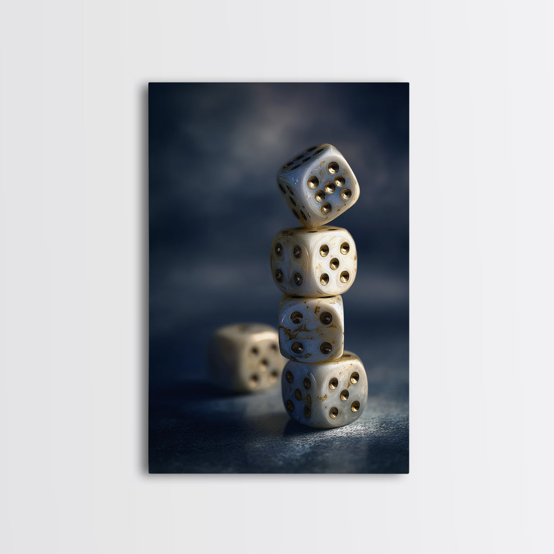 Tabletop Dice Rolling Through Dramatic Light Canvas Print, Game Room Art, Canvas Wall Art, Game Room Decor, Fine Art, Play, GRA-2x3-49