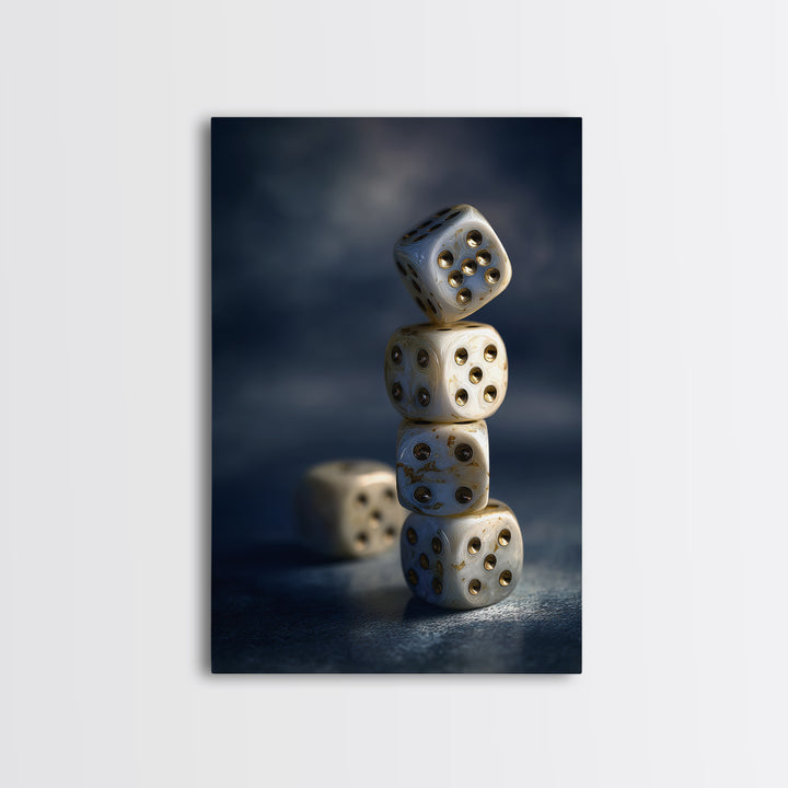Tabletop Dice Rolling Through Dramatic Light Canvas Print, Game Room Art, Canvas Wall Art, Game Room Decor, Fine Art, Play, GRA-2x3-49