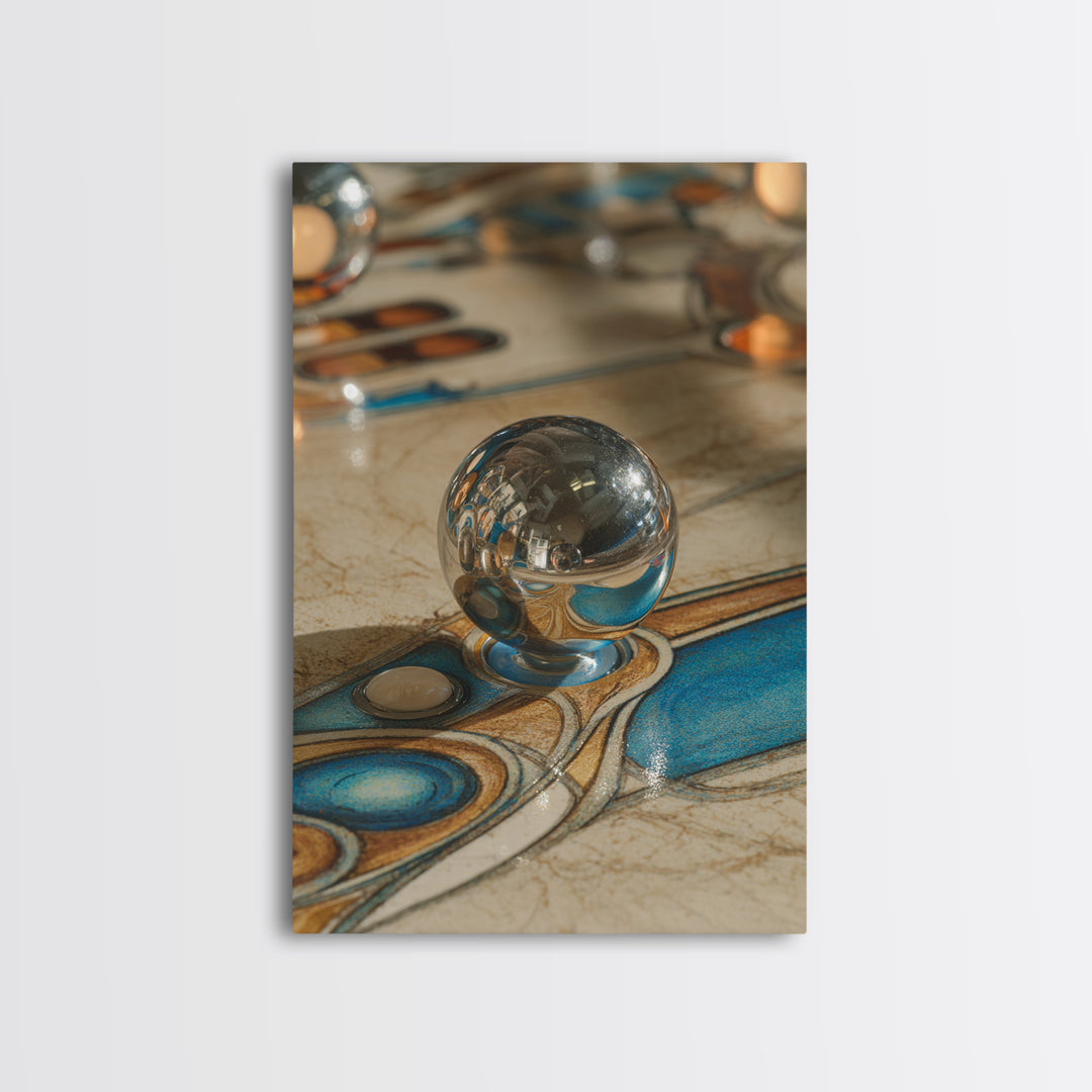 Pinball Silver Ball Framed Canvas Print, Game Room Art, Canvas Art, Game Room Decor, Oil Painting, Play, Living Room Art, GRA-2x3-53