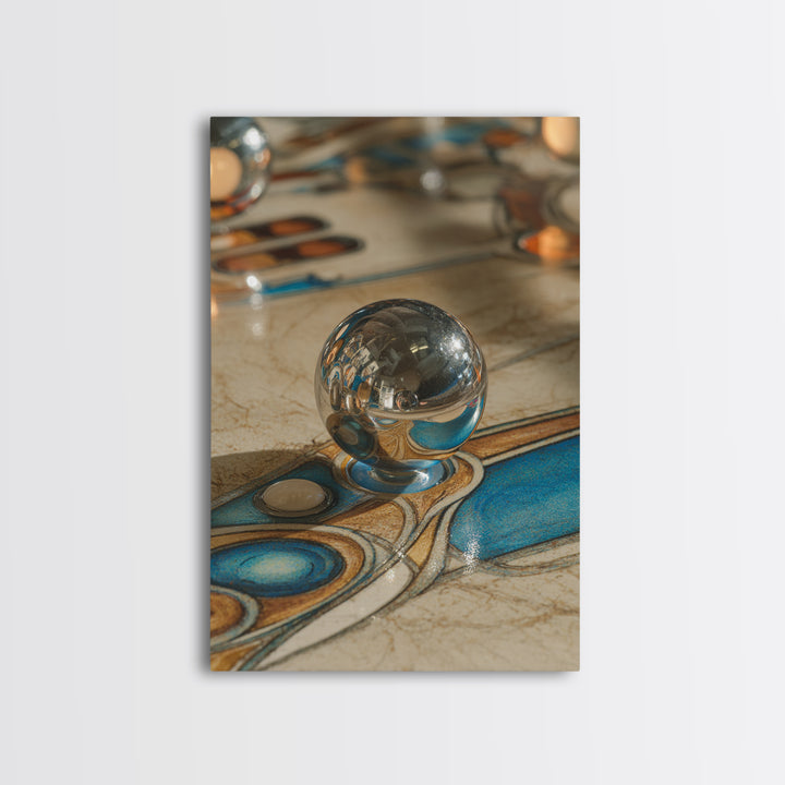 Pinball Silver Ball Framed Canvas Print, Game Room Art, Canvas Art, Game Room Decor, Oil Painting, Play, Living Room Art, GRA-2x3-53