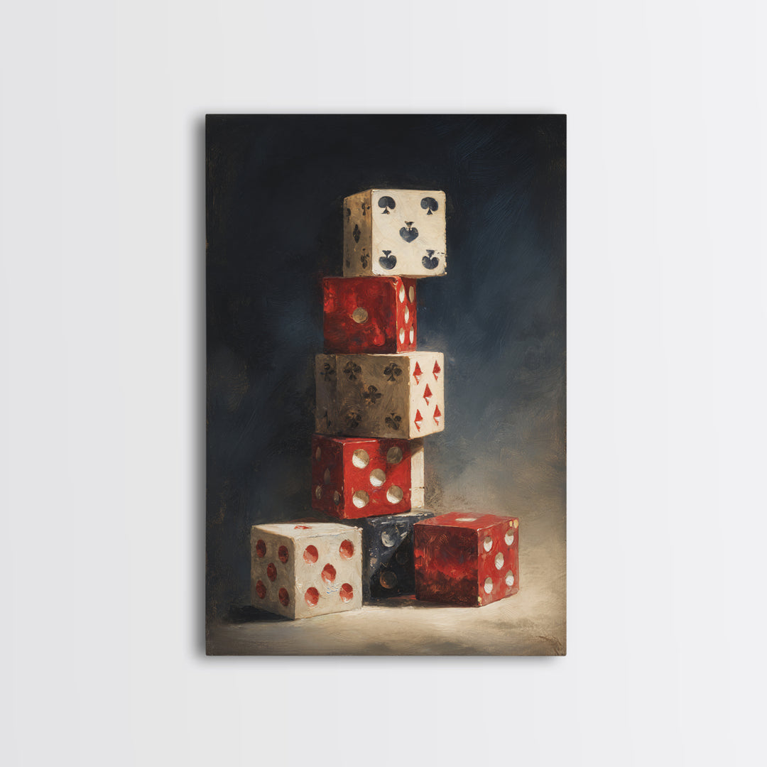 Playing Cards and Dice Framed Canvas Print, Game Room Art, Game Room Decor, Oil Painting, Play, African American Art, GRA-2x3-59
