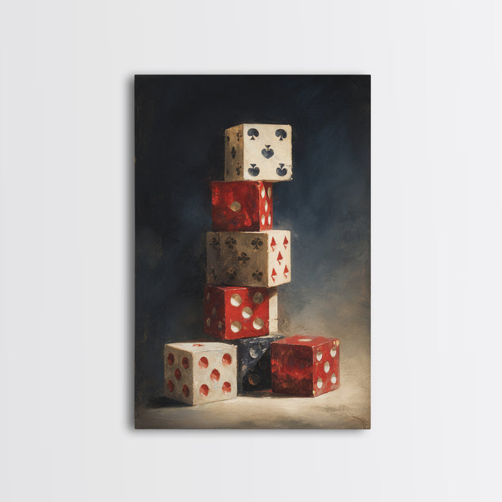 Playing Cards and Dice Framed Canvas Print, Game Room Art, Game Room Decor, Oil Painting, Play, African American Art, GRA-2x3-59