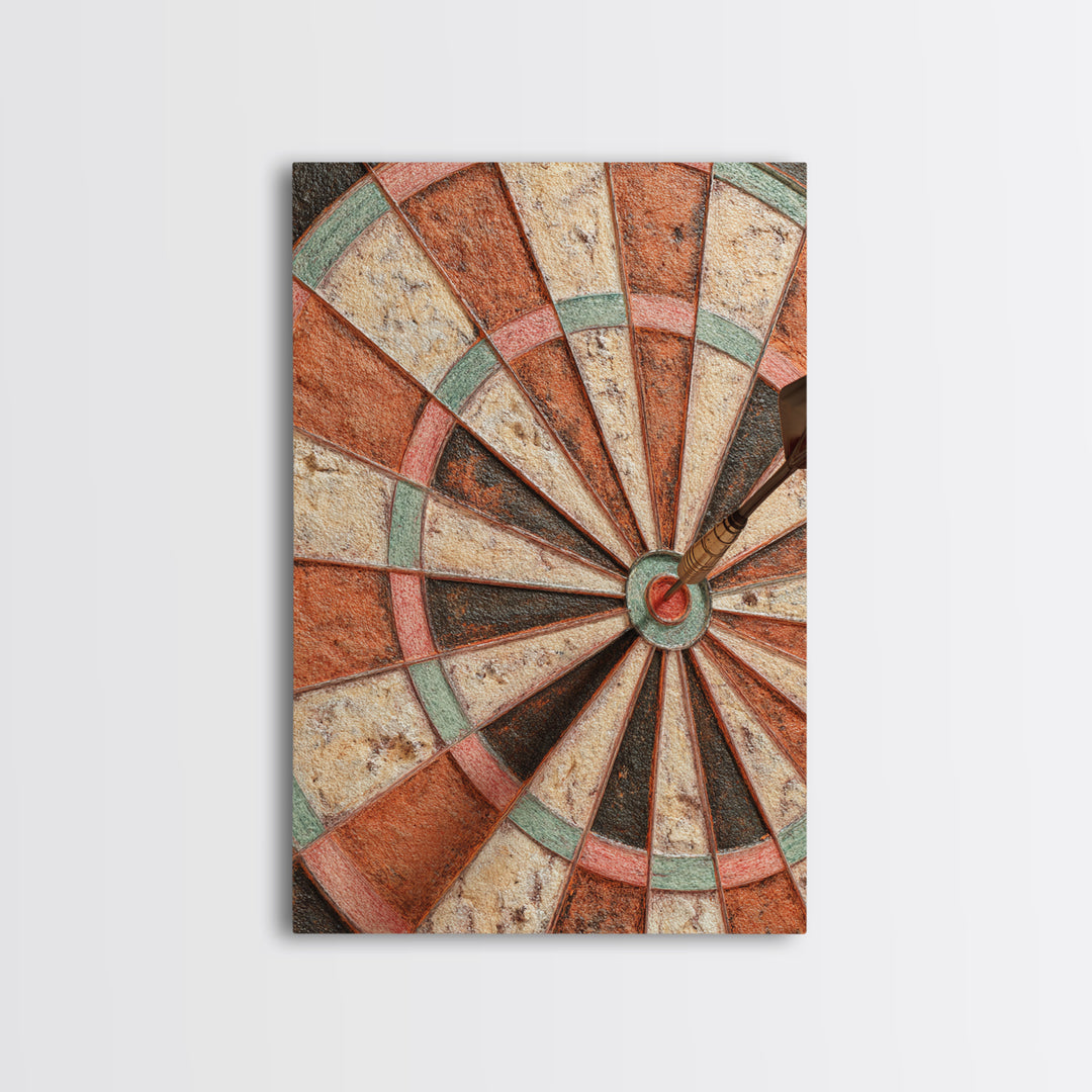 Dartboard Bullseye with Dynamic Motion Framed Canvas Print, Game Room Art, Room Decor, Game Room Decor, Fine Art, Play, GRA-2x3-64