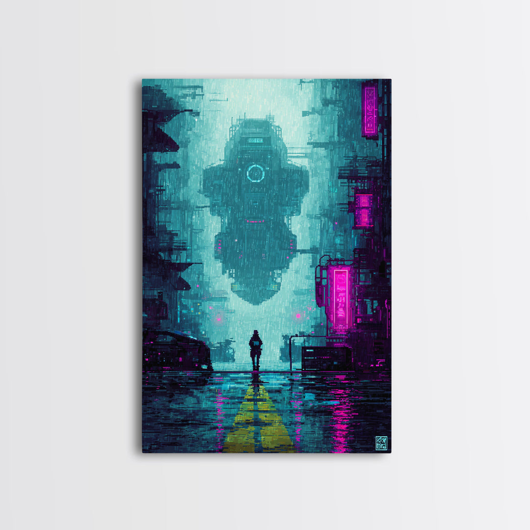 Arcade Spaceship Pixel Art Scene Framed Canvas Print, Game Room Art, Canvas Art, Game Room Decor, Play, Living Room Art, GRA-2x3-75