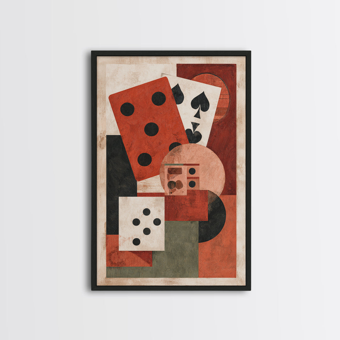 Playing Cards and Dice Framed Canvas Print, Game Room Art, Gamer Gifts, Game Room Decor, Abstract Art, Play, Original Artwork, GRA-2x3-83