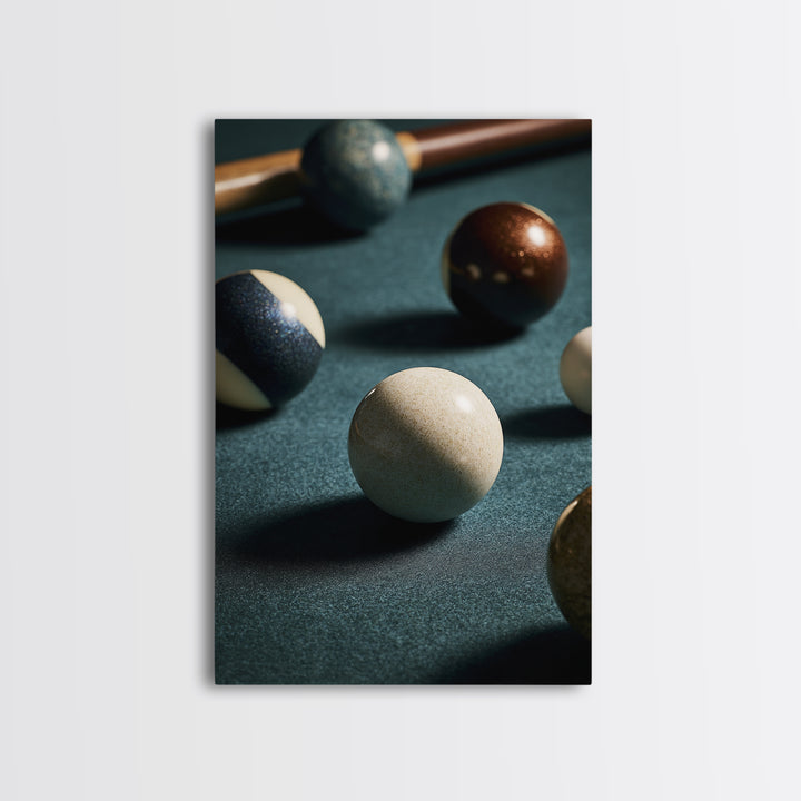 Pool Cue and Chalk on Green Felt Framed Canvas Print, Game Room Art, Canvas Art, Game Room Decor, Play, Living Room Art, GRA-2x3-90